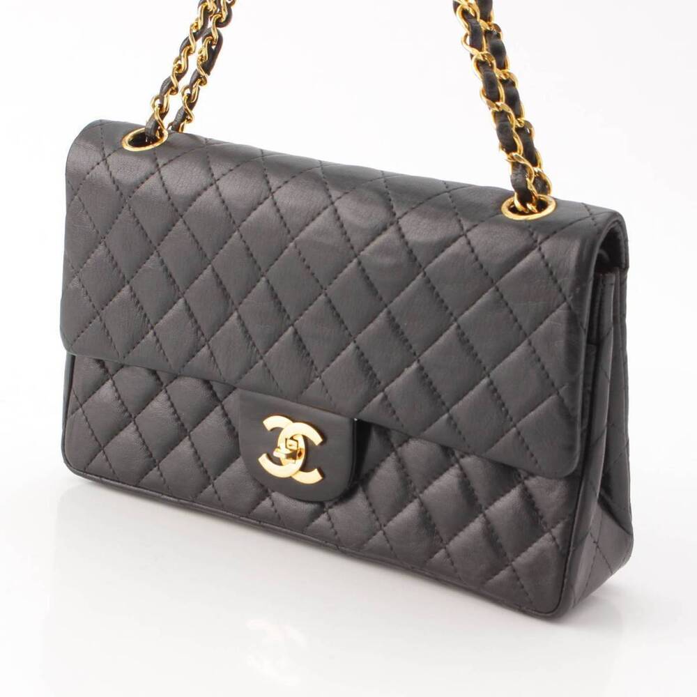 Chanel Shoulder Double Flap Bag Reverse Matelasse Chain Coco Black Lambskin Mark